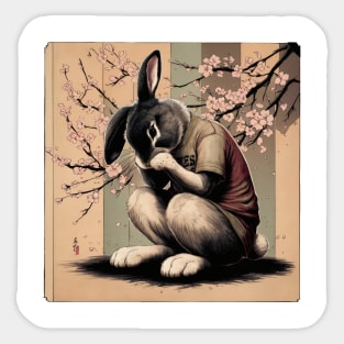 Morose Rabbit Japanese Art Print Sticker